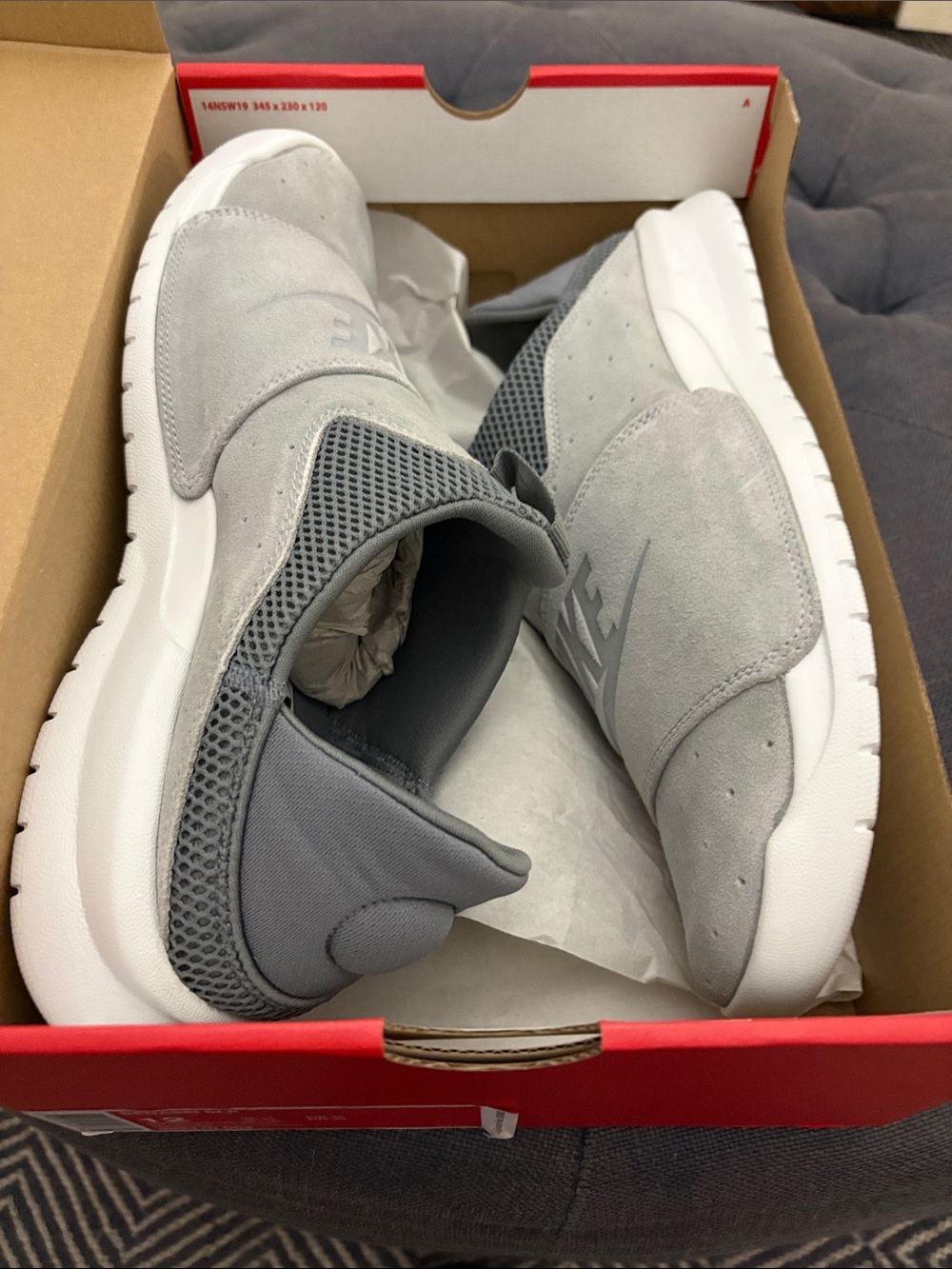 Nike Benassi Men's Slip-On Sneakers in Light Gray and White
